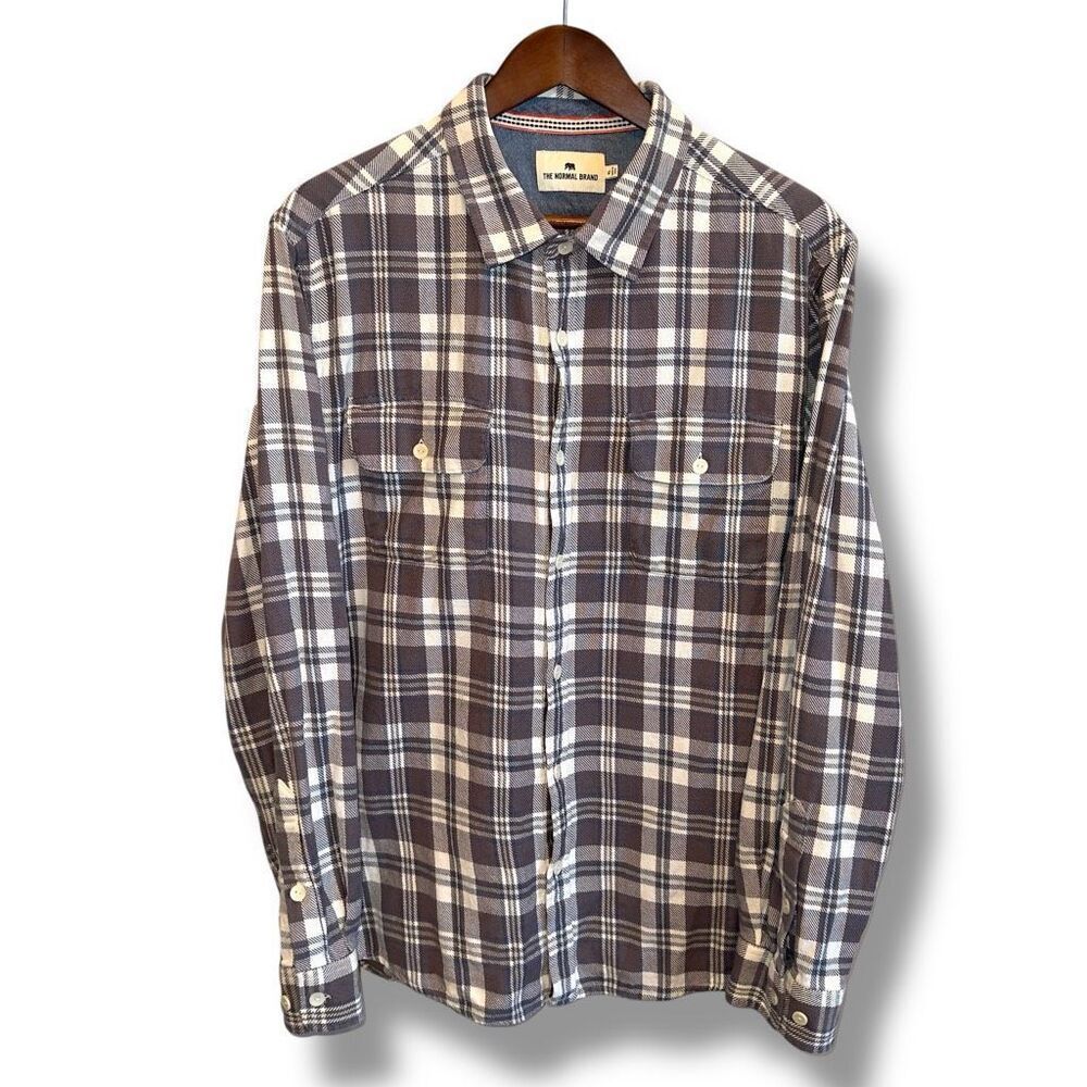 The Normal Brand Gray Check Flannel Button Down Shirt XL